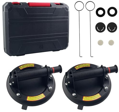 Gsakskdsap 2 Pcs Ventosas para Cristal, Ventosas para Azulejos, Ventosas de Vacío Profesionales Resistente Máx Cargas 400 KG con Maleta Portátil para Levantar Vidrio, Azulejos, Mármol, Ventana