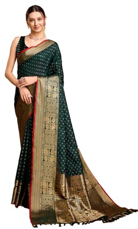 Vedant Vastram Sari pour femme en soie de litchi douce et soie Banarasi (Str-Aarita), vert, Free