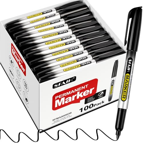 SFAIH 100 Black Permanent Markers Bulk -1s Quick Drying, Fine Point Markers for Write Mark, School, Office, Warehouse, Business, Logistics, Durable, Waterproof Ink on Paper, Plastic, Metal, Cardboard