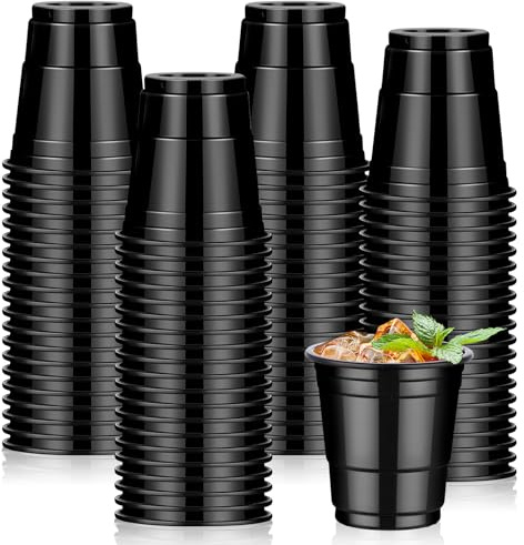 Dualshine 100 Pack 2oz Black Graduation Plastic Shot Glasses Disposable, Mini Disposable Shot Cups for Parties Weddings Beer Taste Serving Snack Sample Tastings Barbecues Picnic