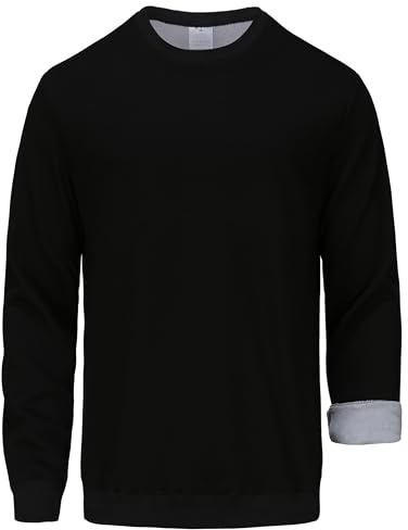 NORDIC OUTLAND Men's Sweatshirt Soft Fleece Lined Jumper, Long Sleeve Classic Warm Pullover Basic Top Black