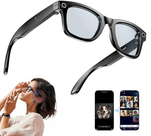 AI Smart Glasses with Camera, IP65 Waterproof Bluetooth Glasses, Identify Pictures Use ChatGPT, Photography/Video/Recording - Smart Sunglasses for Men Women(White)