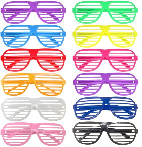 Jyeennar 12pcs Shutter Shades Glasses,Neon Sunglasses for 80s Accessories,Novelty Fancy Dress Up Glasses for Hawaiian Beach Various Parties Photo Props,11 Colors
