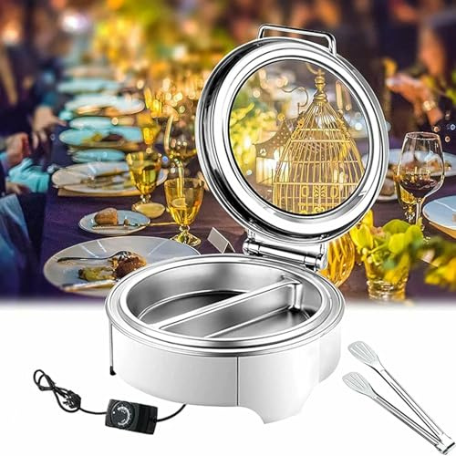 CQIKRWGWS Scaldavivande Rotondo da 6 Litri, scaldavivande Piatto, riscaldabile a Legna con Coperchio per Catering, Buffet e Feste, Mantiene Il Cibo Fresco e Delizioso.
