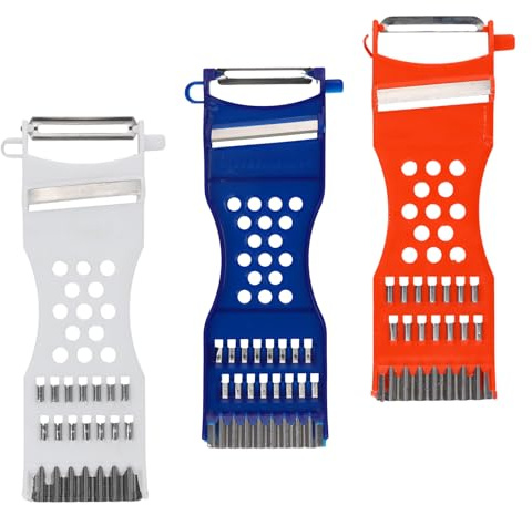 Aurafly 3 pz Cucina Multifunzione Frutta Verdura Grattugia, Pelapatate Julienne Piccola, Affettatrice, Pelapatate, Grattugia Carote Julienne, 6,7 Pollici di Lunghezza (Blu Bianco Rosso)