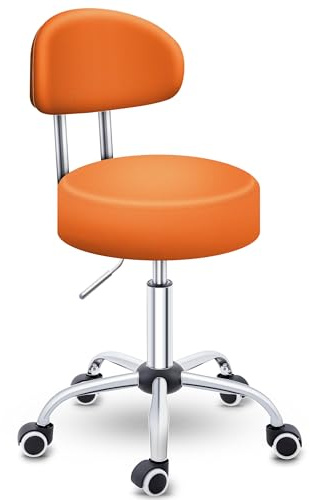 TRESKO® Sgabello con ruote con schienale regolabile in altezza da 46 a 58 cm, girevole per ufficio/salone di bellezza (arancione)