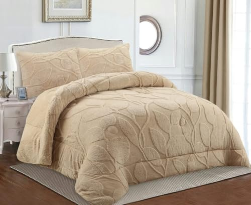 Genérico Edredón Borrego Invierno 230x250 cm – Nórdico Efecto Borreguito Extra Suave y Cálido – Edredón Invierno para Cama 135-150 cm – Incluye 2 Fundas de Almohada (Beige, Cama 135)