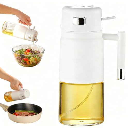 2-in-1 Glass Oil Sprayer and Dispenser Bottle, 700ml Kitchen Oil Mister with Non-Drip Spout & Lockable Switch, for Olive Oil and Cooking Spray