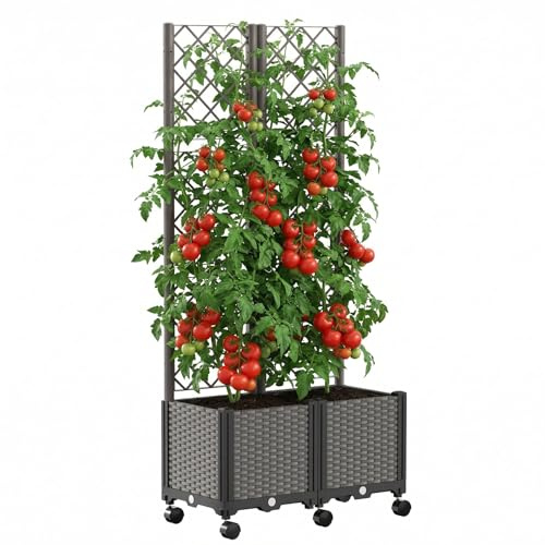ZIKEBTUY 120 x 40 x 160 cm triplett trädgård planteringslåda med spaljé för klätterväxter med 8 rullar, tillbehör: 10 fästen, 1 plastkabel, 12 buntband (dubbel)