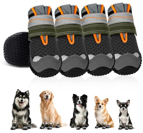 AMFUN 4 Piezas Protección de Las Patas de Zapatos de Perro, Botas para Perros con Correas Reflectantes y Suela Antideslizante para Perros Medianos y Grandes(#2)