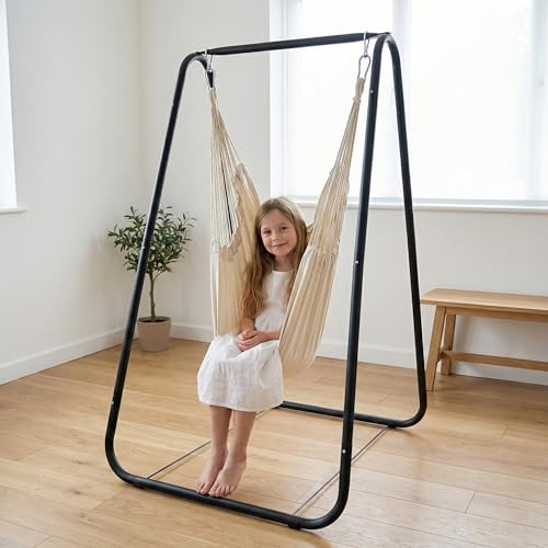 Supporto per amaca in metallo a forma di A, stabile supporto per amaca fino a 100 kg, piedini antiscivolo, struttura salvaspazio per amaca e poltrona sospesa, relax interni ed esterni (nero)