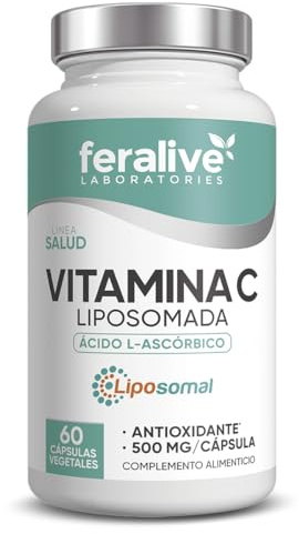 Feralive Laboratories Vitamina C Liposomada 500 mg 60 Cápsulas – Ácido L-Ascórbico Liposomal Alta Potencia – Suplemento para Sistema Inmunitario, Cansancio y Fatiga, Salud de Piel y Huesos