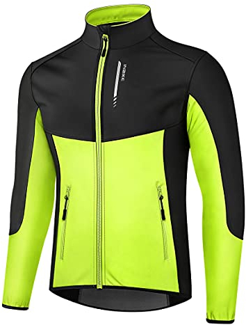 INBIKE Fahrradjacke Laufjacke sportliche softshelljacke warm winddicht wasserdicht MTB Laufen Joggen Bergsteigen Herren Stehkragen mit 2 Taschen Grün&Grau(Grün,L)