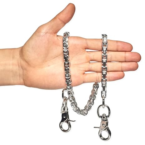 newtro STAINLESS STEEL Wallet Chain Men Women Boy Girl, Biker Motorcycle Pants Jean Punk Long Key Chain Black Silver SKZK, St001-24, Large
