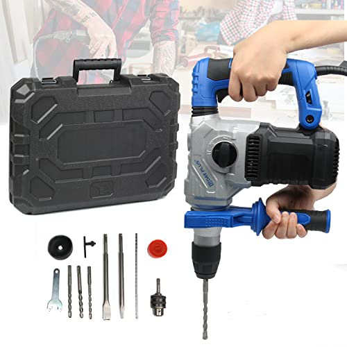 Marteau Perforateur, 1500W Perforateur Burineur 6J, 6 Vitesses, 4 Fonctions & Plus Rapidement Changer Le Mandrin SDS-Plus, Technologie Anti-vibratio, avec Divers accessoires, Livré en coffret