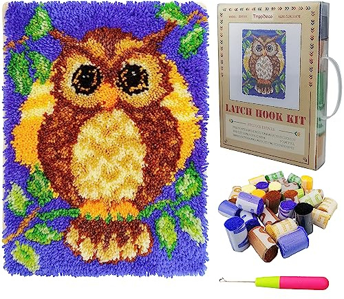 TmppDeco Owl Latch Hook Kits for Beginners - DIY Latch Hook Rug Making Kits for Beginners (Owl, 52 x 38cm)