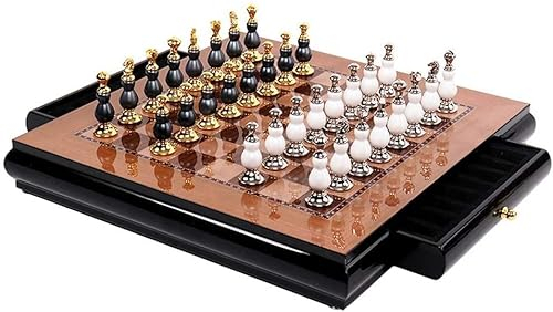 YMXWFC Schach Hochwertiges Schachspiel aus Holz, kreative Zinklegierung, Farbe, Schachfiguren, Wohnzimmer, Handwerk, Geschenk, Ornamente, Retro-Schachbrett