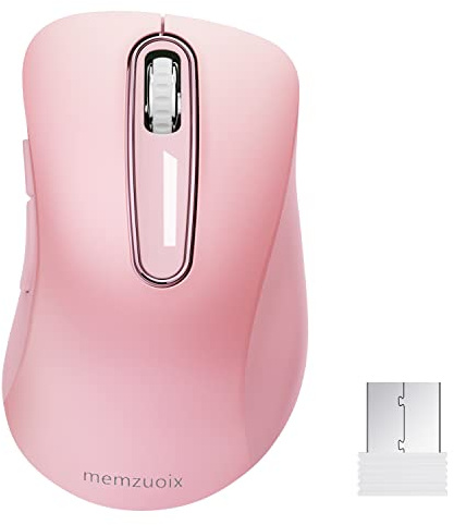 memzuoix USB-mus 2.4GHz, Optisk Trådad Mus 1400 DPI med Mini USB-mottagare, 5 Knappar och Batteridriven för Laptop, Stationär Dator, Macbook - Rosa