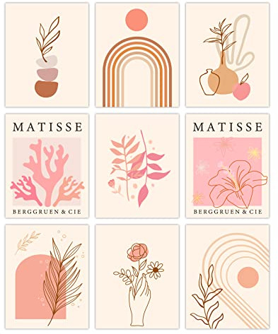 SUPERDANT 9 Feuilles Matisse Affiche Decoration Murale Esthétique Matisses Poster Mural Sans Cadre Matisse Affiche Ensembles Abstrait Vintage Impressions Sur Toile Tableaux Posters et Arts Décoratifs