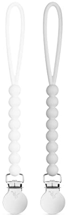 Ryan & Rose Cutie Clip 2 Pack - Pacifier Clip Holder Silicone (Judy-White/Judy-Grey)