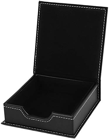 Glakyur Caja de notas de cuero para oficina, suministros escolares, organizador de tarjetas, soporte para notas, caja de almacenamiento de notas, color negro