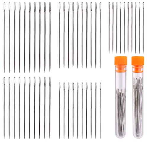 NAMOON 50 PCS Premium Large Eye Needles, 5 Sizes Sewing Sharp Needles, Leather Needle Embroidery Thread Needle, Assorted Sizes, Stainless Steel Yarn Knitting Needles for Hand Sewing