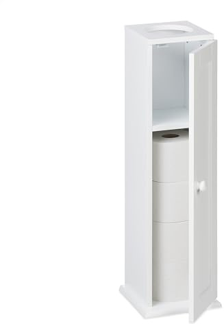 Relaxdays Toilettenschrank mit 2 Ablagen & Loch für Feuchttücher, HBT 65x19,5x19,5 cm, Tür, schmales Badregal, MDF, weiß