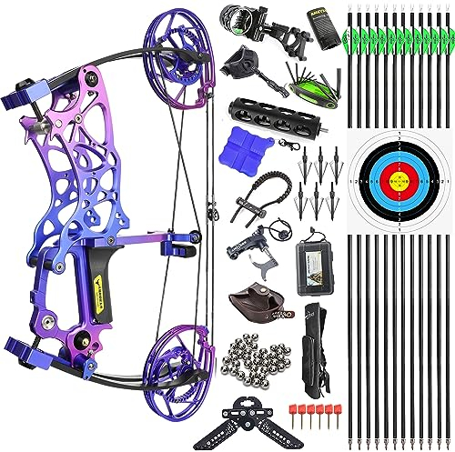 wolfman Bogenschießen Stahlkugel Compoundbogen Set Erwachsene 35–70lbs 320/500 FPS kurzachsigbogen Katapult Stahlkugel Dual-Use Jagdbogen Angel Bogen Pfeil Set (Buntes Bogenset)