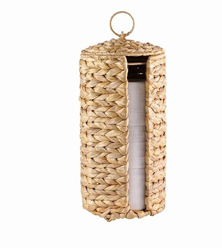 MINHKUST Soporte de Almacenamiento de Papel higiénico de Mimbre con Tapa, Soporte para Papel higiénico para hasta 3 megarrollos, Cesta de Papel higiénico de Jacinto de Agua, Organizador de Accesorios