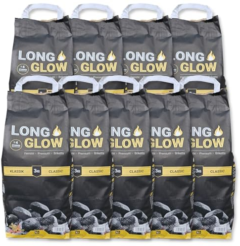 27kg Long Glow Premium Grillbriketts Kohle Manufaktur Brikett Holz Kohle Grill Lange Brenn-& Glutdauer 4h 100% Made in Germany Energie Kienbacher