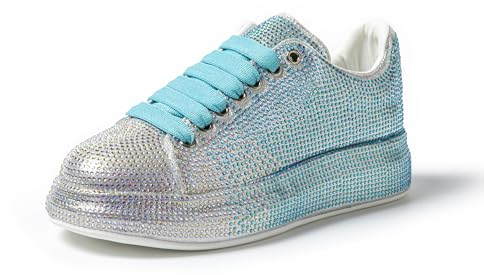 JOMIX Zapatillas Mujer Vestir con Brillo Deportivas Mujer Plataforma Zapatillas Deportivas Mujer con Strass Brillante Zapatillas Mujer Casual Fitness Gimnasio, Azul, 37 EU