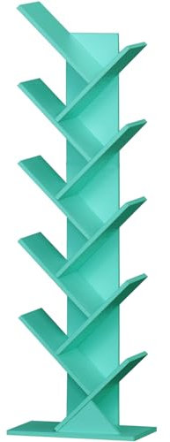 SHEEPAM 10 Tier Tree Book Shelf, Floor Standing Wood Bookshelf for Narrow Space, Storage Organizer Bookshelves for Books/CDs/Magazine, Bookcase with Shelves for Home Office, Living Room - Green