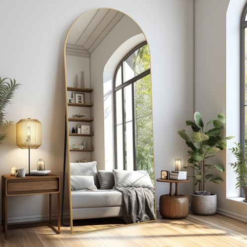 LunaMirror Arco Specchio da terra parete lungo 76x180 CM grande intero specchio da parete con cornice in Oro Alluminio, da appoggiare o da appendere, per soggiorno, camera da letto, corridoio