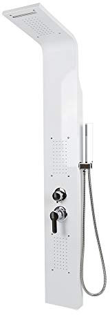 Duschpaneel ohne Armatur, 3 Funktionen Duschpaneel mit Regendusche, Massagedüsen, Handbrause, Schmal Duschsäule Edelstahl, Gebürstet-20 x 7 x 140 cm (weiß)
