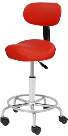 CHIMHOON Rullpall, höjdjusterbar arbetspall, 360° svängbar salongspall med ryggstöd, Ø 40 x 45–59 cm, lastkapacitet 150 kg (röd)