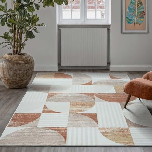 Taracarpet Teppich Kurzflorteppich, Wohnzimmerteppich aus Polyester im Retromuster absolut Modern fürs Wohnzimmer Schlafzimmer Kinderzimmer Terra 160x230 cm