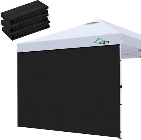 Acepic 3 Piezas Pared Laterales de Repuesto para Cenador de 3 x 3 m, Tela Oxford 210D Impermeable,Paredes Laterales para Jardín,Exteriores, Fiestas,Blanco(Cortina de Dosel no Incluida) (Negro, 3PCS)