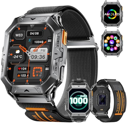 DREMAC TX1 Smartwatch Herren Militär,1000mAh Akku/2.13'' AMOLED Großes Display,Fitnessuhr mit 70+ Sportmodi,24/7 Herzfrequenz,SpO2,Schlafmonitor,5ATM Wasserdicht,für Android iOS