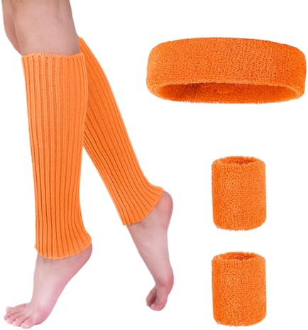 Par De Cubiertas De Pies, 2 Protectores De Muñecas, 1 Pieza De Pañuelo En La Cabeza, Decoración De Ropa De Naranja, Traje Cálido Tejido, Cubierta Calentadora De Piernas Para Mujeres