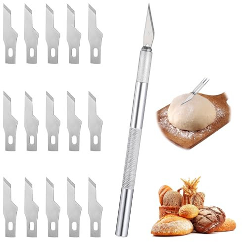 MBAIYO Bread Lame Sourdough Dough Scoring Tool, Ultra-Sharp Scoring Knife with Cover, 15 Blades Included Sour Dough Bread Scorer Knife Design Tools for Homemade Baking Bread Enthusiasts