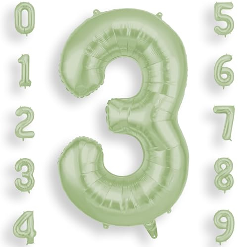 AOOSU Olive Green Helium Balloons, 40 Inches Number Balloons 3, Foil Birthday Balloon for Birthday Anniversary Wedding Party Decorations Celebration Supplies for Girls Women Men Boys