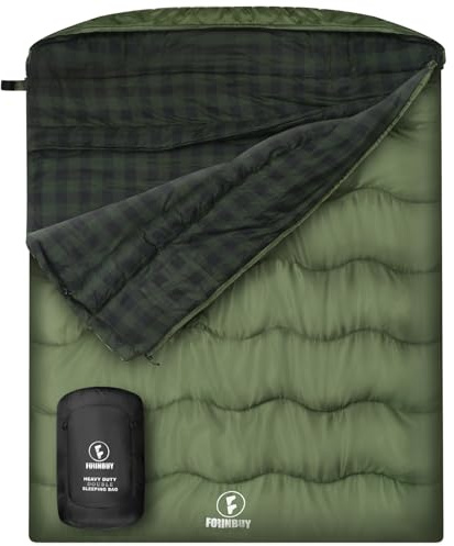 FORINBUY Saco de dormir doble de franela de algodón para adultos, saco de dormir de invierno para 2 personas, impermeable y cálido, tamaño queen, ideal para acampar en familia y viajes en autocaravana