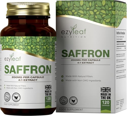 EZ Azafrán | 120 Cápsulas de Azafrán de Alta Potencia - 200mg de Extracto de Saffron (de Extracto 4:1) por Dosis | Sin OMG, Gluten ni Alérgenos | Hecho en Reino Unido