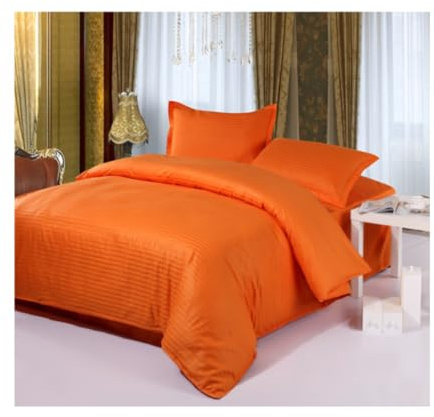 Set di piumoni, set di biancheria da letto matrimoniale, set di 4 pezzi, copripiumino, lenzuola in cotone, set di biancheria da letto con federa, biancheria da letto completa e morbida (arancione, 1