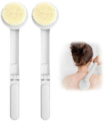 Pack De 2 Plegable Cepillo Espalda Ducha, Con Mango Largo, Cepillo Exfoliante Corporal, Almacenamiento Práctico, Suave Y Cómodo, Adecuado Para Mujeres, Hombres Y Personas Mayores (Blanco)