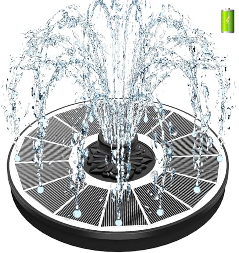 SZMP 3.5W Fontaine Solaire avec Batterie 2000mAh, 2026 Nouveau Solaire Flottant Extérieur Fontaine Pompe Bassin Solaire avec 8 Buses & 4 Tiges Fixes pour Bain d'oiseaux, Piscine, Jardin Fontaine