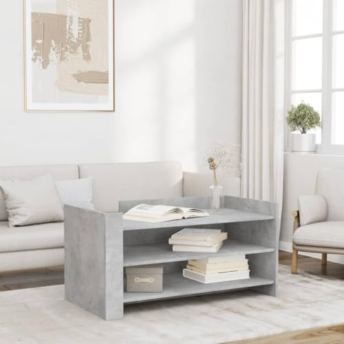 Bucmath Soffbord, betonggrått, 100 x 50 x 50 cm, trämaterial, modernt vardagsrumsbord med förvaringsutrymme, robust hylla för tidskrifter, hållbar konstruktion