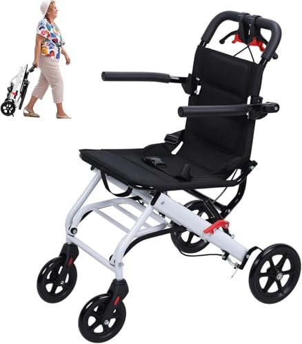 Silla de ruedas, ligera silla de ruedas plegable para adultos y mayores, silla de ruedas portátil de viaje con freno de estacionamiento y bolsa de viaje, marco de aluminio, capacidad de 130 kg (estilo