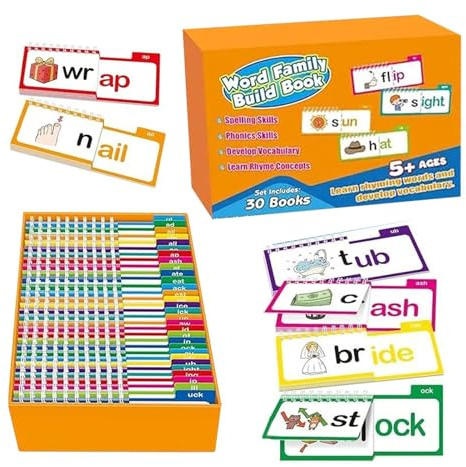 Read and Rhyme Book – 30 böcker, Word Family Build Activity Flipbook | Sight Words Phonics ordspel tidig barndom dagis lärande läsning och rim-set