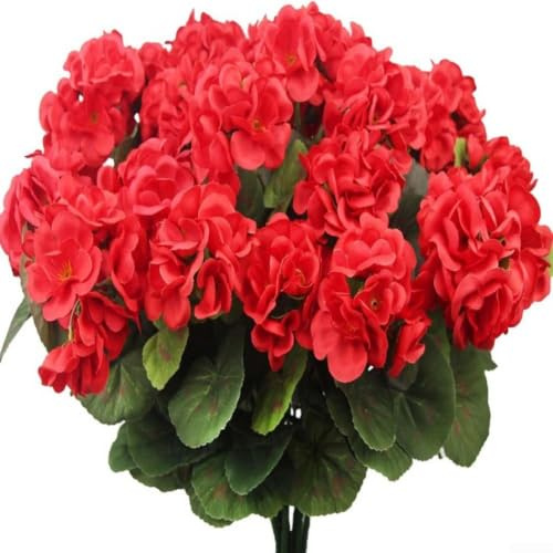Auratrove Silke pelargon 35,5 cm realistiska falska blommor UV-beständiga (röd)
